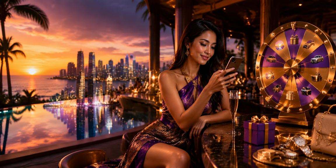 Permainan roulette kasino di tepi pantai yang cerah dan ramai